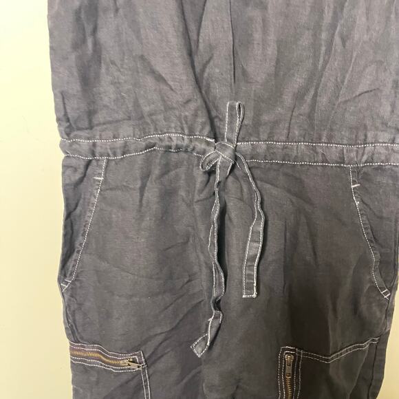 New Current/Elliott Zip Cargo Crop 100% Linen Jumpsuit in Black sz 0 - Picture 9 of 10